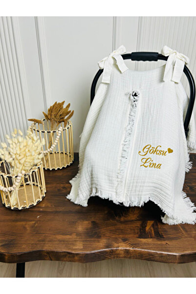 KARSU TASARIM 4 Katlı Müslin Puset Örtüsü İsimli Nakış İşleme %100 Pamuk