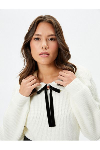 Koton Polo Neck Sweater Brooch Detailed Knitted Long Sleeve