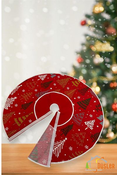 DÜŞLER EV TEKSTİLİ New Year's Red Pine Tree - Foot Carpet, Cover and Skirt Velcro, Washable