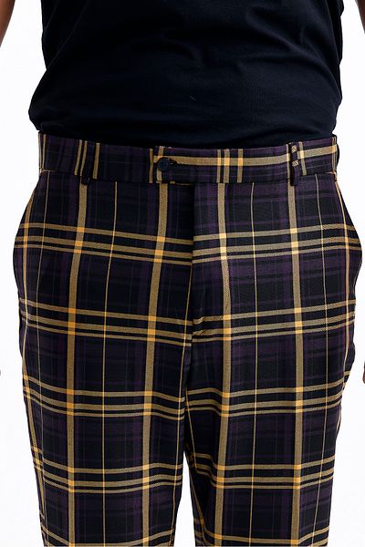 Koch London Men's Yellow Striped Plaid Print Oversize Pants - Modern and Stylish Design