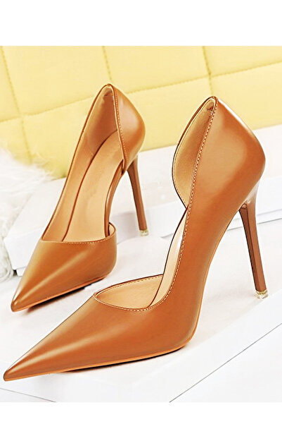 TrendyAnka حذاء نسائي ذو كعب رفيع وشفاف بلون أسمر اللون مقاس 8 سم