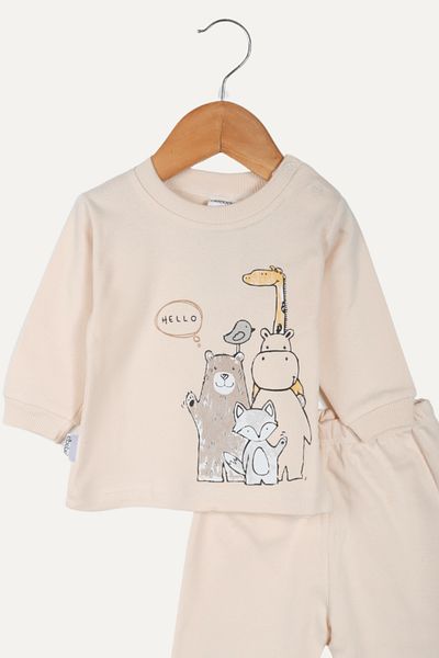 Biminik Animal Family Patterned Baby Boy Double Pajamas Set