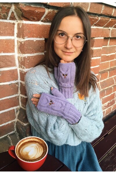 YOS TREND Baykuş Detaylı Kadın Parmaksız Yarım Eldiven – El Yapımı ve Organik Tasarım (10 Renk Seçeneği)