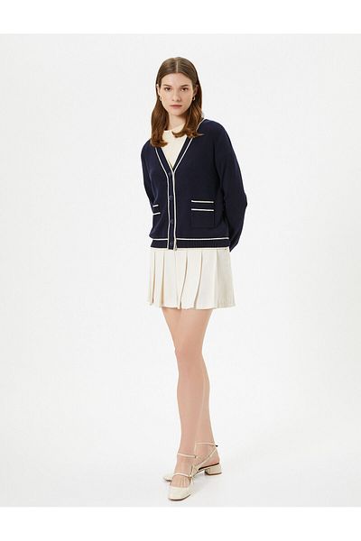 Koton V-Neck Knitwear Cardigan - Pockets and Buttons