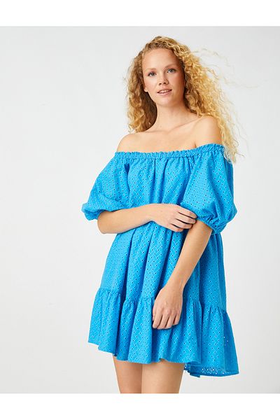 Koton Melis Ağazat X - Off Shoulder Scallop Mini Dress