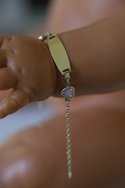 Yenigün Kuyumculuk 14 Ayar Altın Pembe Kalp Detaylı Çocuk Künyesi