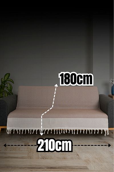 Akaystore Качествен калъф за диван и разтегателен диван с ресни от памук - 180x210 см
