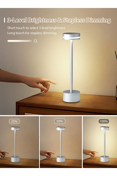 Taimi Wireless Table Lamp, Slim Angle, Integrated LED, 1500mAh, Aluminum, Silver
