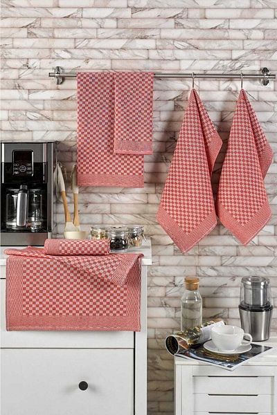 TİNİMİNİ HOME Kitchen Drying Cloth Checker Patterned| 3 pcs| 40x60 Size| Red