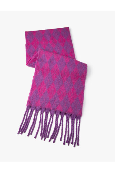 Koton Eșarfă cu model diamant, ciucuri cu textura moale