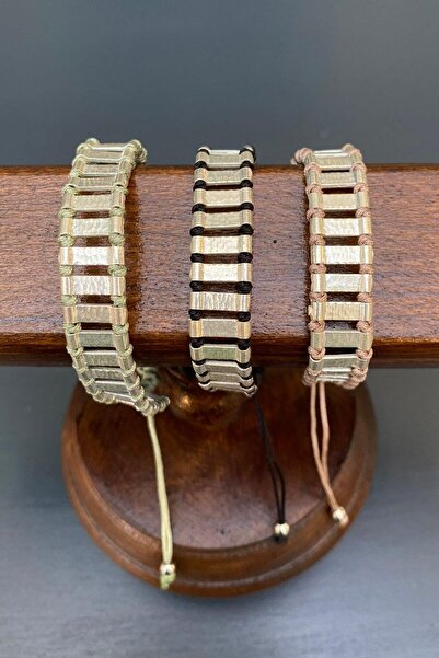 Bybeycan Şerit Model Düğümlü Gümüş Rengi Bronz Bileklik By-7169