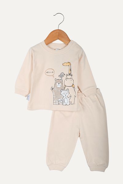 Biminik Animal Family Patterned Baby Boy Double Pajamas Set