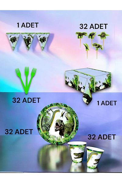 VibeHome Jurassic Themed Premium Set for 32 - Birthday Party and Fun Events