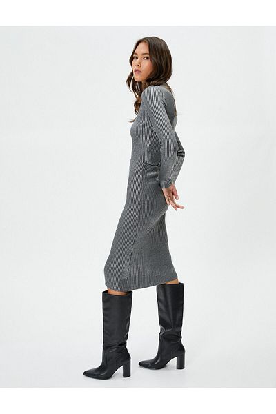 Koton Metallic Midi Knitwear Skirt Ribbed Normal Waist