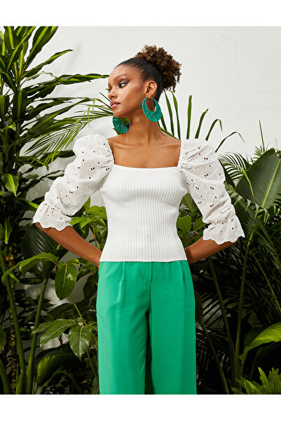 Koton Pletený svetr - čtvercový límec, vroubkovaný detail a žebrovaný