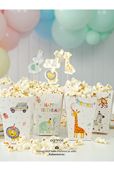 partince Safari Tema 8'li Popcorn Patlamış Mısır Kutusu
