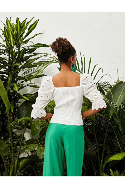 Koton Pletený svetr - čtvercový límec, vroubkovaný detail a žebrovaný