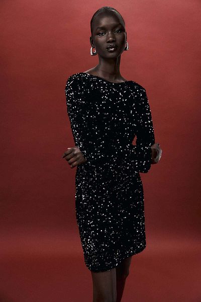 H&M Sequined deep-back dress