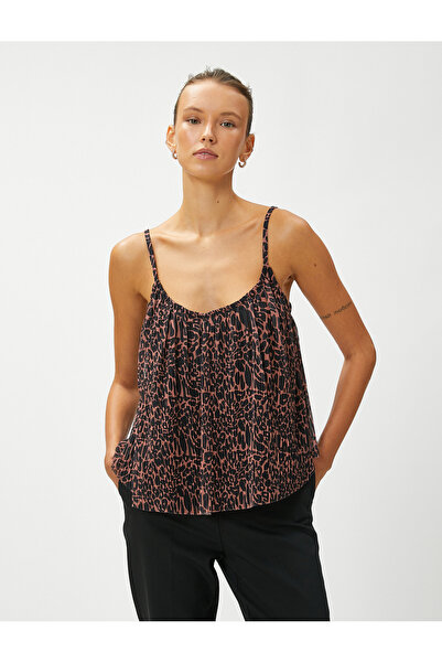 Koton Πλισέ U λαιμόκοψη με λεοπάρ σχέδιο