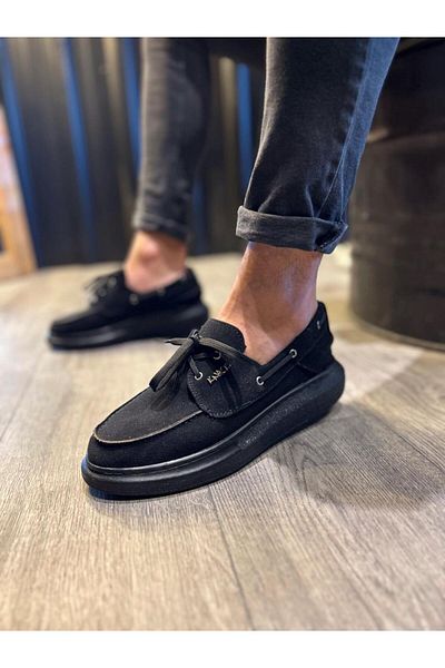 Knack High Sole Seasonal Suede Shoes 009 Black (Black Sole)