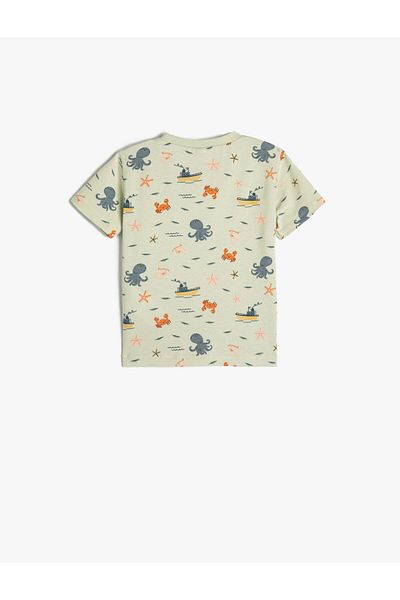 Koton Octopus Printed Short Sleeve T-Shirt Crew Neck Cotton