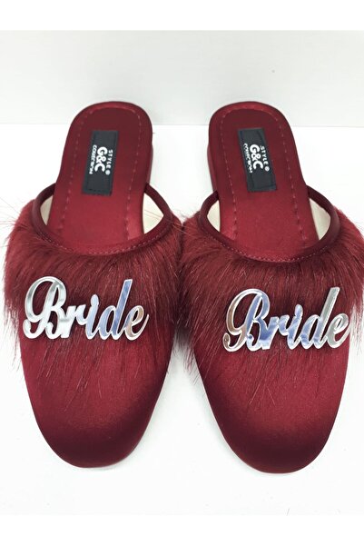GC Terlikler Bride Heelless Slippers Burgundy-Silver Written