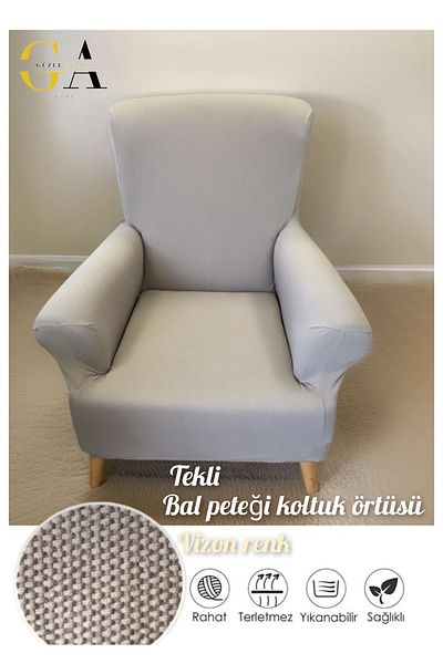 Güzel Aral Mink Colored Single Honeycomb Armchair Seat Cover - Sofa Cover
