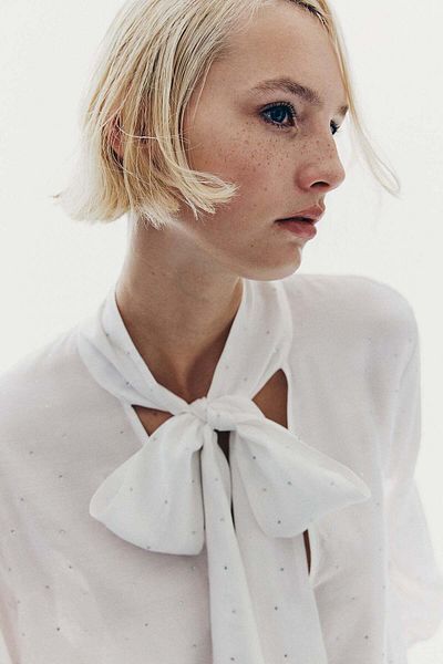 H&M Rhinestone-embellished tie-neck blouse