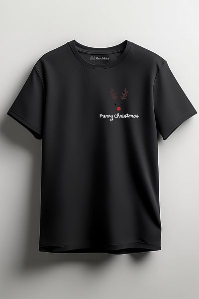 SM Satranç Medya Καλά Χριστούγεννα Deer Silhouette Πρωτοχρονιάτικο μπλουζάκι Unisex