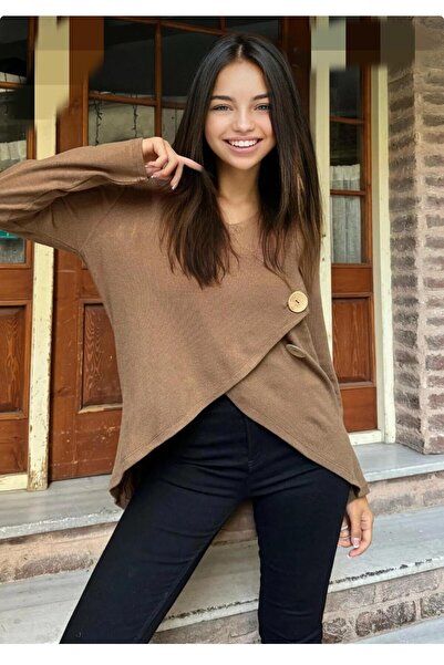 HYC Μπλούζα ασύμμετρης κοπής, με κουμπιά, φαρδιά ζακέτα