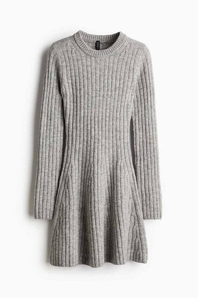 H&M Flared-skirt rib-knit dress
