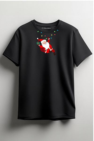 SM Satranç Medya Christmas Lighted Santa Claus Christmas Unisex T-Shirt