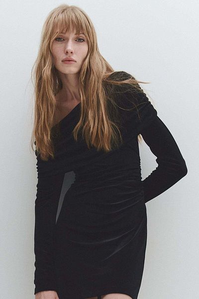 H&M One-shoulder velour dress