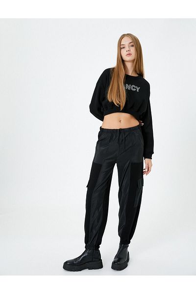 Koton Jogger Cargo Pants with Pockets, Tie Waist, Relaxed Cut