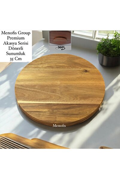 menofis Premium Akasya Serisi Dönerli Lüks Sunum Tabağı , Pizza Sunum Tabağı , Çok Amaçlı Sunumluk