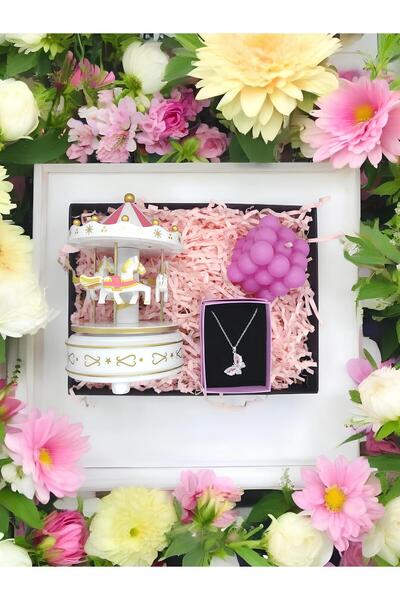 MARMORİ Marmori Pembe Atlı Karıncalı Kelebek Kolyeli Büyük Boy Bubble Mumlu Sevdikleriniz Için Hediye Seti