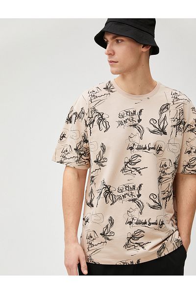 Koton Slogan Printed T-Shirt Crew Neck Cotton Short Sleeve