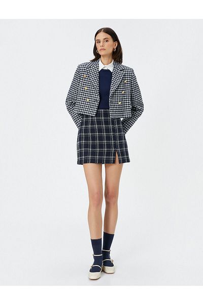 Koton Fustă mini din tweed cu talie standard cu detaliu cu fante