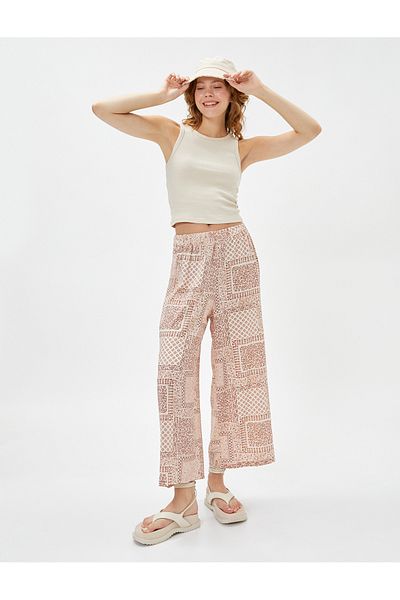 Koton Wide Leg Trousers Ethnic Patterned Viscose Elastic Waist