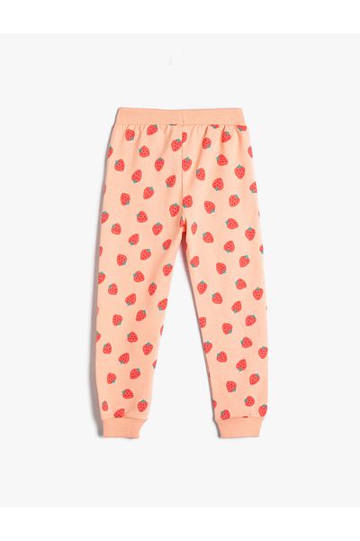 Koton Cotton Jogger Sweatpants - Strawberry Print, Tie Waist, Raster