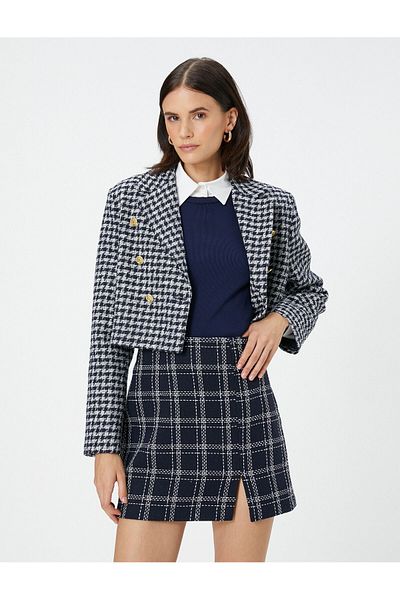 Koton Fustă mini din tweed cu talie standard cu detaliu cu fante