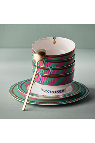 Pip Studio Chique Pembe Yeşil Porselen Yemek Tabağı 28 Cm