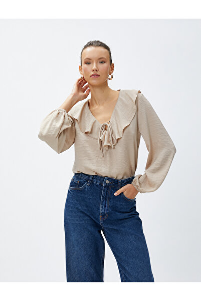 Koton Μπλούζα Flounce Μακρυμάνικη λαιμόκοψη V