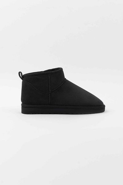 More Mini Black Suede Ankle Boots with Furry Inside Flat Sole Women's Shoes