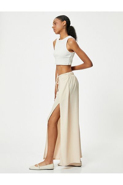 Koton Double Breasted Trousers, Wide Leg, Comfortable Fit, Elastic Waist, Wrap