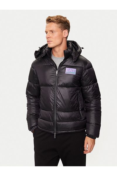 EA7 Men's Quilted Regular Fit Hooded Puffer Black Jacket 6Dpb71 Pn2Mz-1200