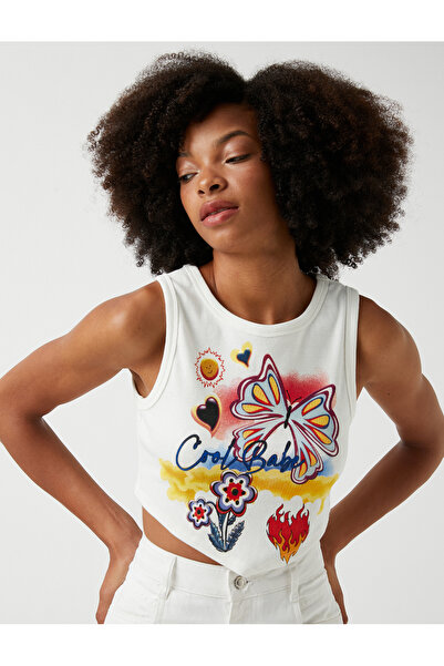 Koton Crop Athlete Printed Crew Neck