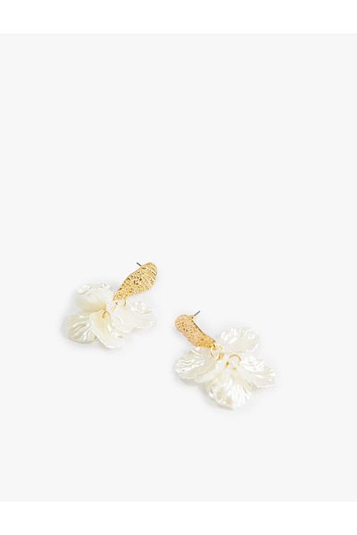 Koton Floral Earrings Metal Dangle Natural Textured