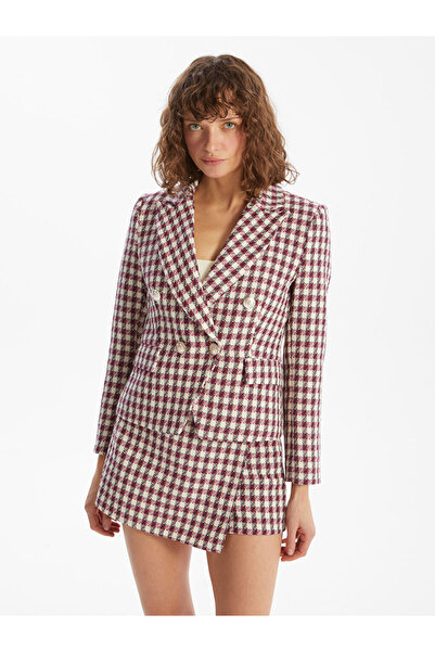 LC Waikiki Ekose Kadın Tüvit Blazer Ceket