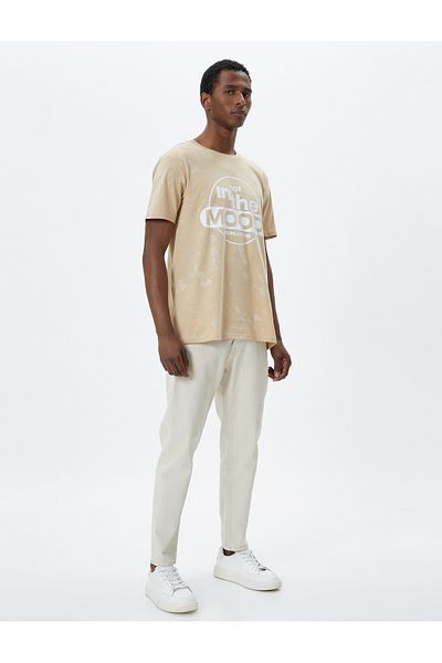 Koton Slogan Printed T-Shirt Crew Neck Short Sleeve Abstract Detail